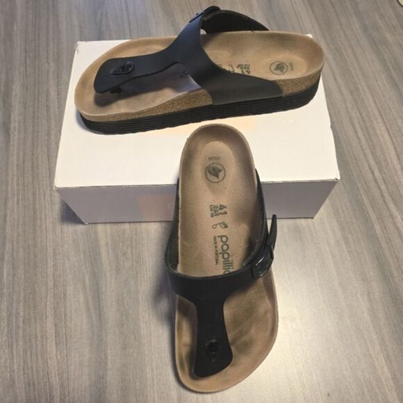 Birkenstocks Gizeh Grooved Black and Tan Platform Sandals Size 41 - Picture 3 of 16